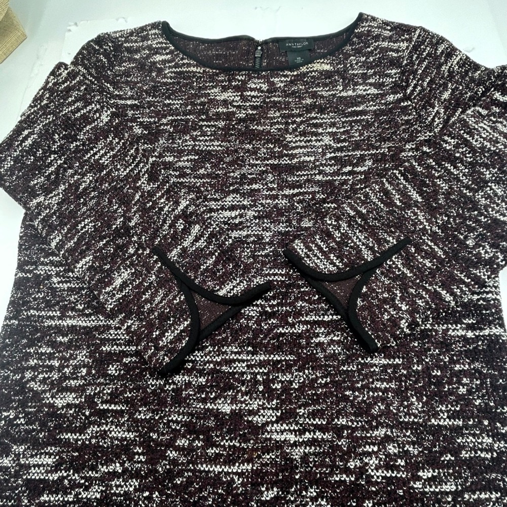 Ann Taylor Factory Sheath Dress Burgundy Marled Knit 3/4 Sleeve Exposed Zip XS - Picture 6 of 10
